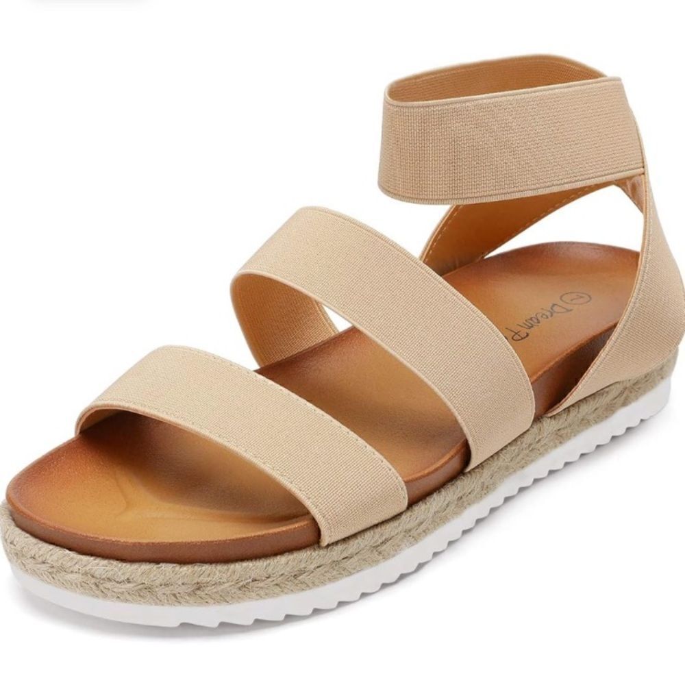 Dream Pairs Jimmie Nude Espadrille Elastic Flexible Ankle Strap Platform Sandals